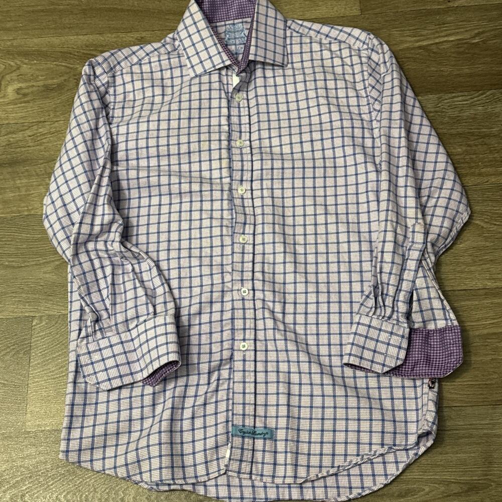English Laundry Plaid Flip Cuff Dress Shirt Long Sleeve Mens Size 15 1/2 32/33 L